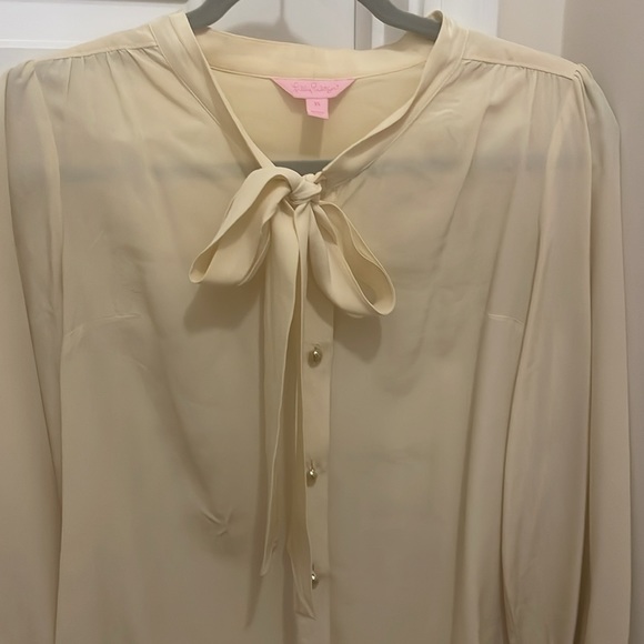Lilly Pulitzer Yellow Button Up Tie Blouse Size XS - Picture 2 of 7